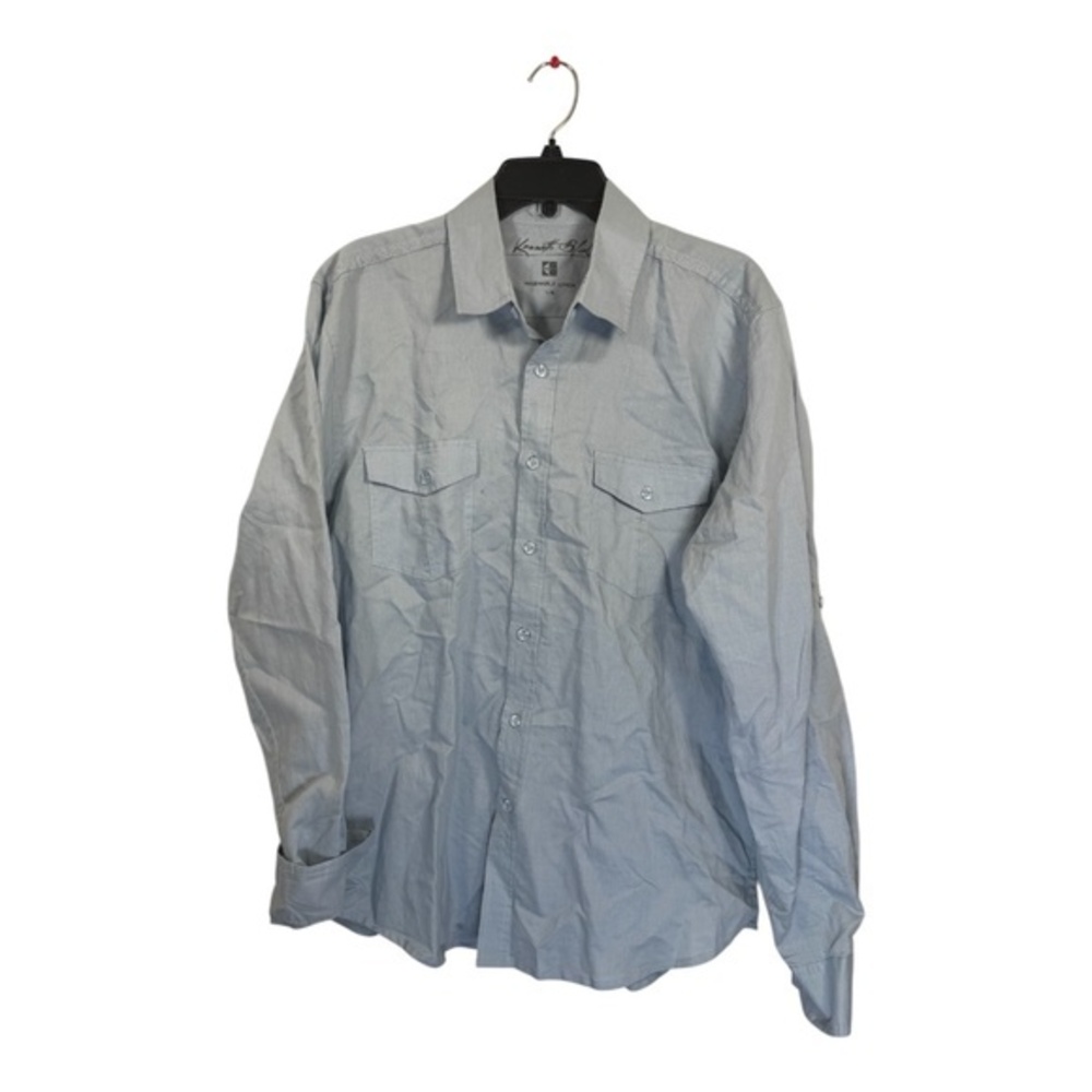 Kenneth Blake Shirt Mens Size Large Blue Button Down Long Sleeve Washable Linen